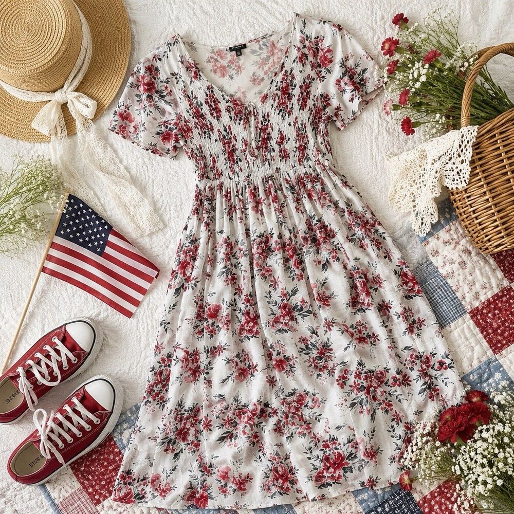 Torrid Floral Smocked Midi Dress Womens Boho Cottagecore Americana Summer Sz00
